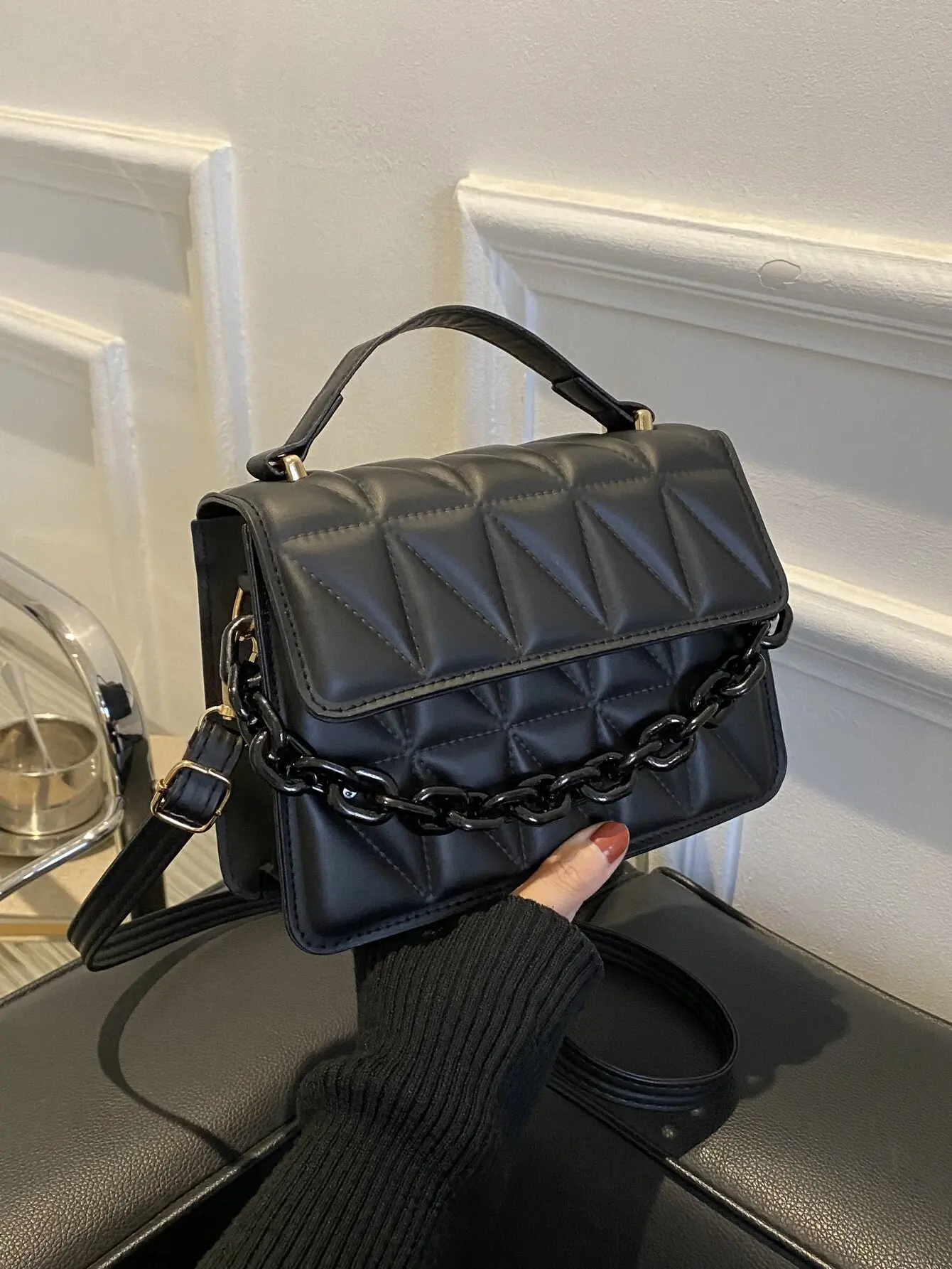 

Mini Chain Decor Quilted Flap Square Bag , Small Bags