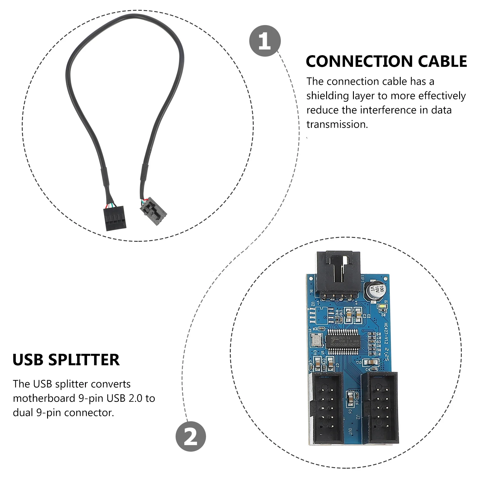 

Usb2.0 9-контактный разъем-удлинитель-концентратор, разветвитель, двухпортовый адаптер-множитель, разъем питания компьютера, разветвитель USB-разъема
