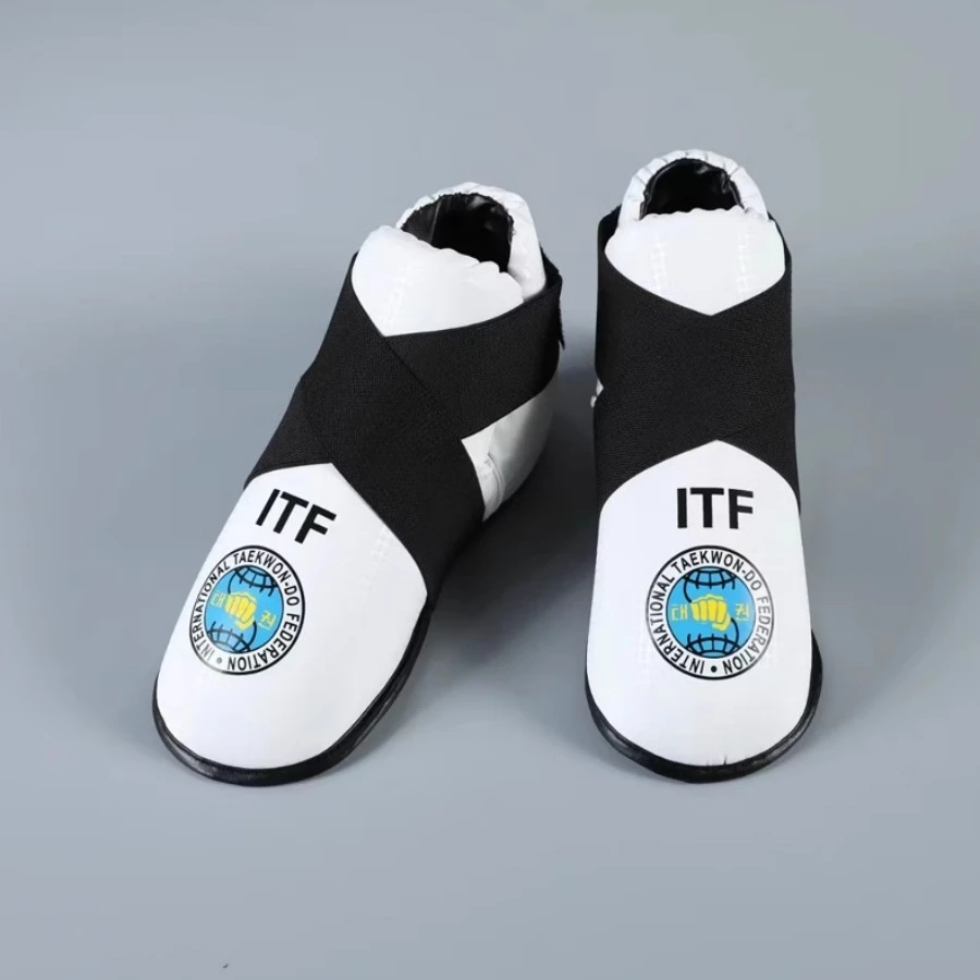White ITF Gloves Taekwondo Footwear Red/Blue PU Leather Foot Guard Ankle Pads Martial Arts Karate Training Protector Customized view 6