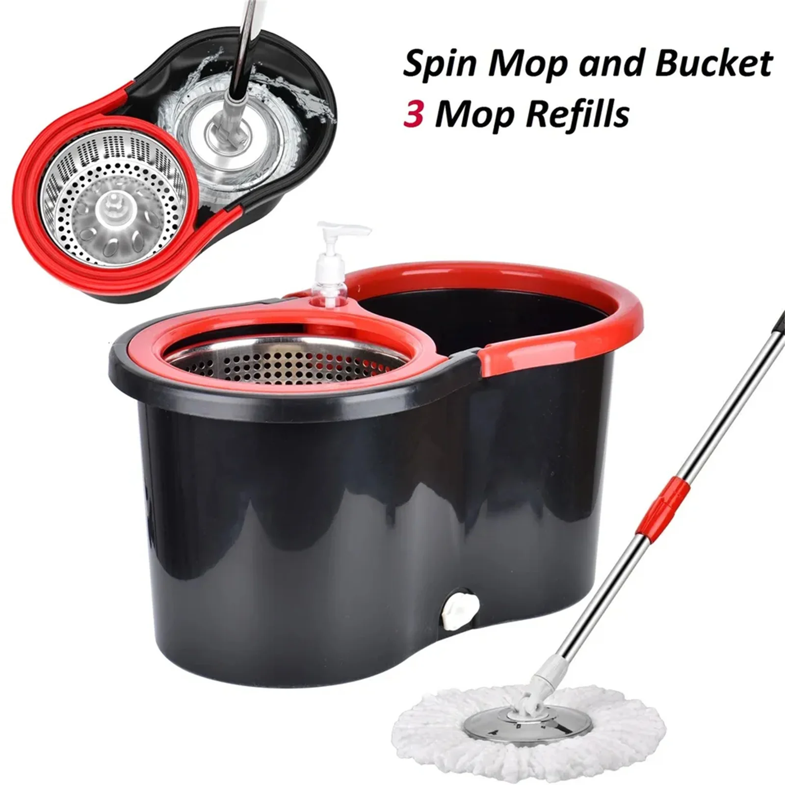 

360° Rotating Head Easy Spin Dry Floor Mop Bucket + 3x Head Microfiber Spinning