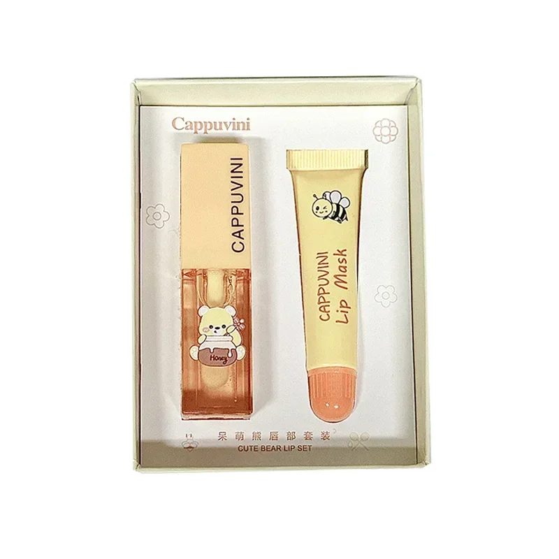 Cappuvini Honey-Juego de cuidado de labios hidratante, hidratante, líneas de labios decreciente, Primer mascarilla para dormir