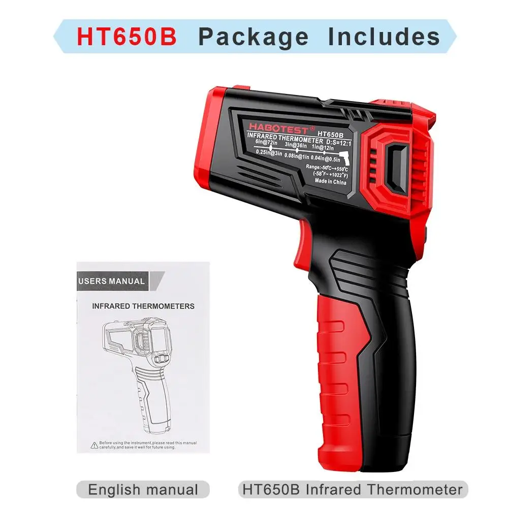 HABOTEST HT650A, HT650B, HT650C Serie Digitale Infrarood Laser Temperatuur Contactloze Industriële Laser Temperatuur Meter Temperatu