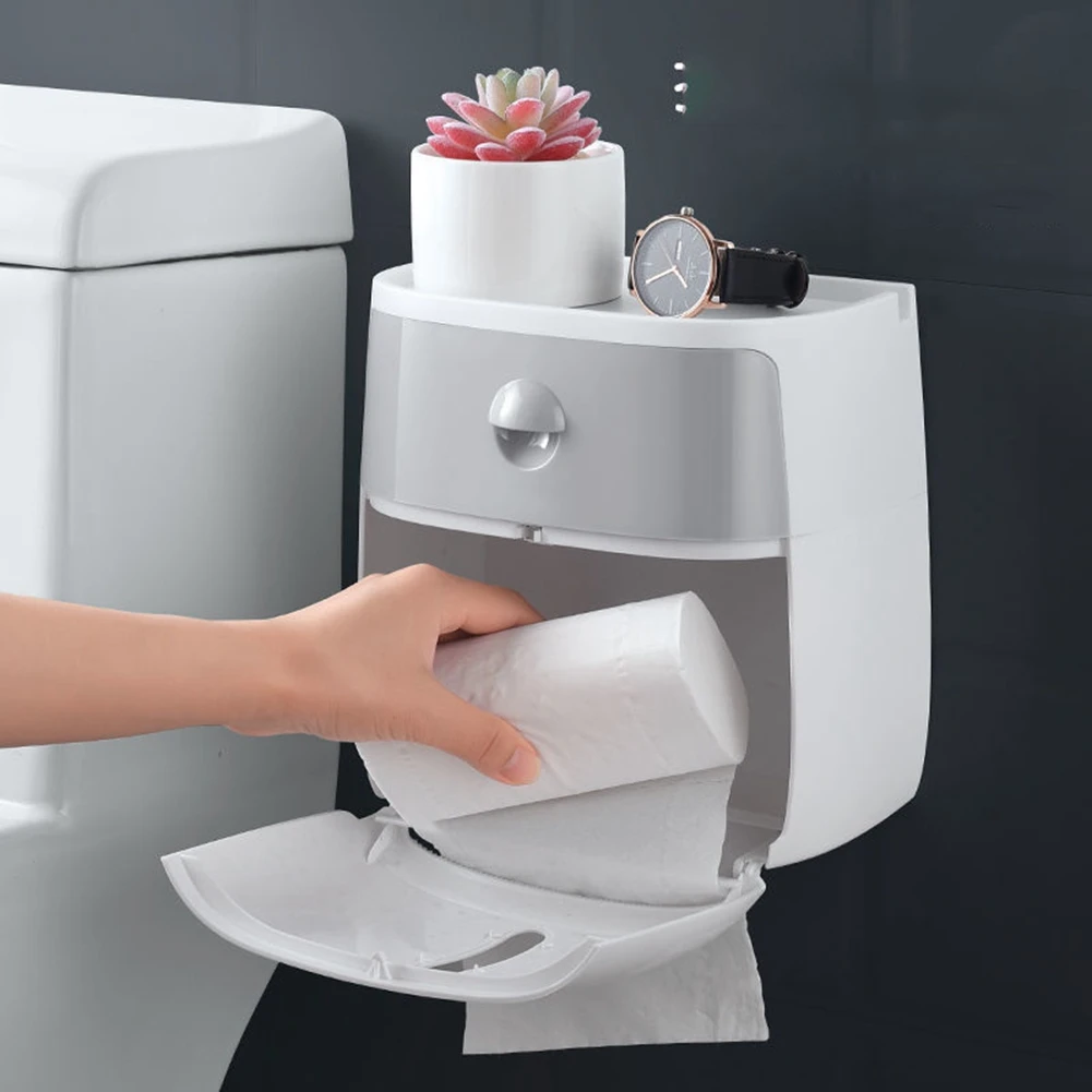 Bandeja sin perforaciones, estante colgante de pared, soporte de papel higiénico, caja de almacenamiento portátil para WC-C de baño