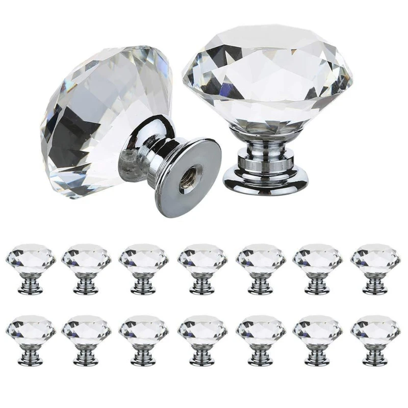 

10PCS Crystal Cabinet Handles Wholesale Single Hole Jewelry Box Knobs Glass Lid Pulls