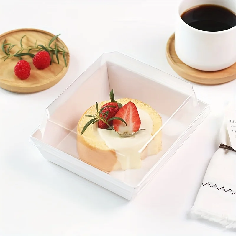 50/100PCS Cooked Food Box with Transparent Lid, Square White Bread Box, Cookie Box, Swiss Cake Roll Packaging Box