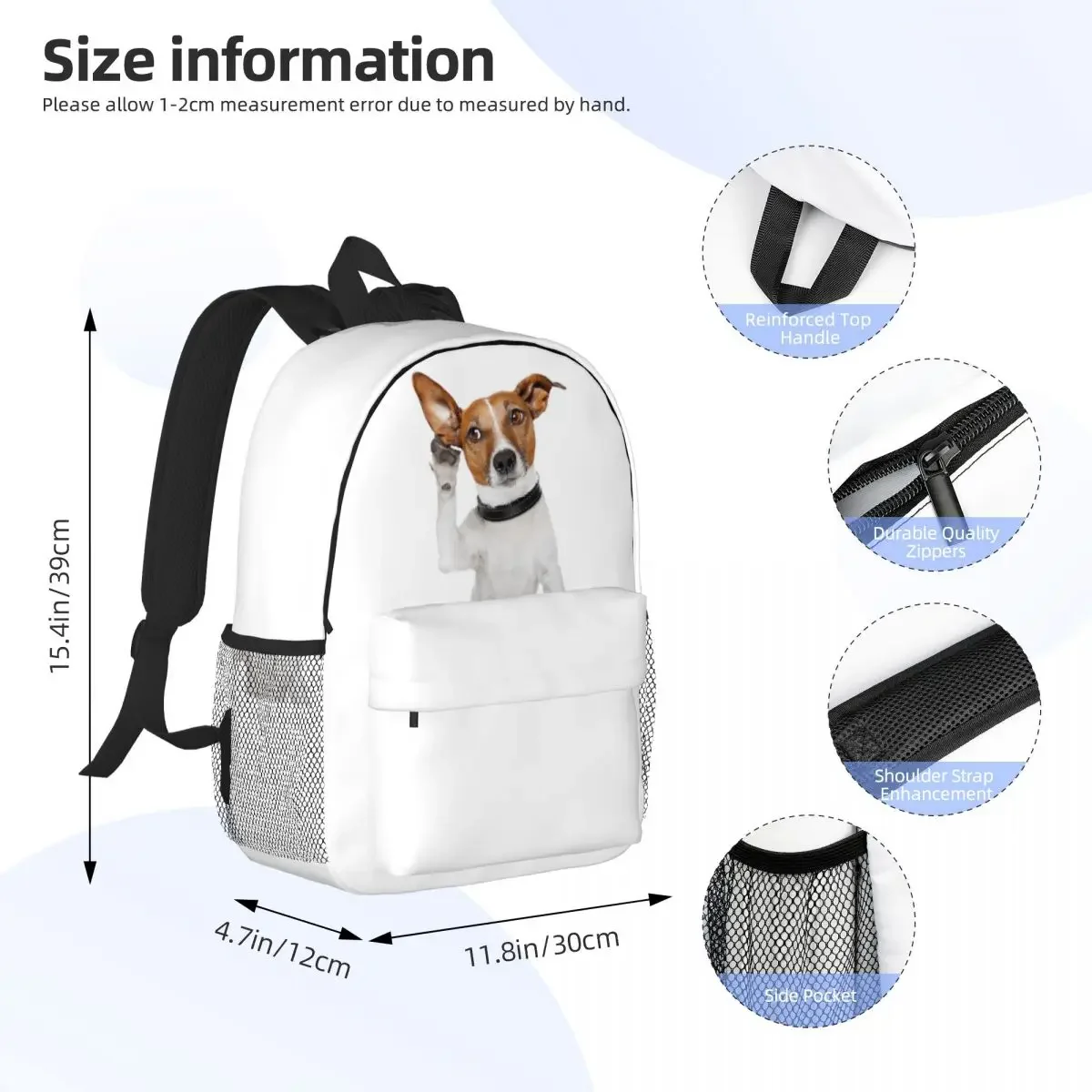 Jack Russell Terrier Dog Funny Backpacks Boys Girls Bookbag Fashion Students School Bags Laptop Rucksack Shoulder Bag