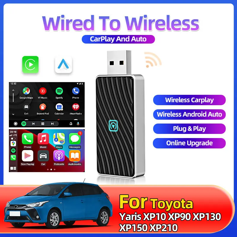 Для Toyota Yaris XP10 XP90 XP130 XP150 XP210 2в1 проводной и беспроводной автомобильный адаптер CarPlay OEM автомобильная стереосистема с USB Plug and Play Для Toyota Yaris XP10 XP90 XP130 XP150 XP210 2в1 проводной и беспроводной автомобильный адаптер CarPlay OEM автомобильная стереосистема с USB Plug and Play
