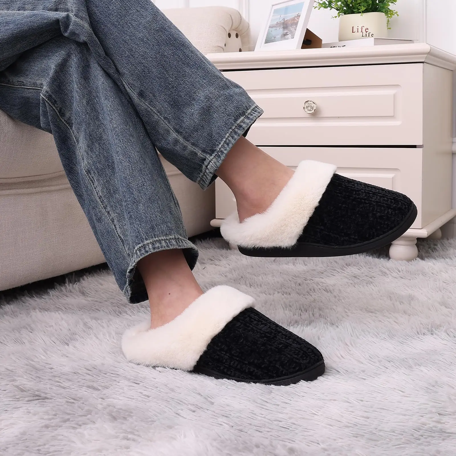 Pallene Winter Men Fur Slippers Soft Memory Foam Indoor Cotton Shoes New Plush Knit Women Slides Casual Fluffy Men House Slipper