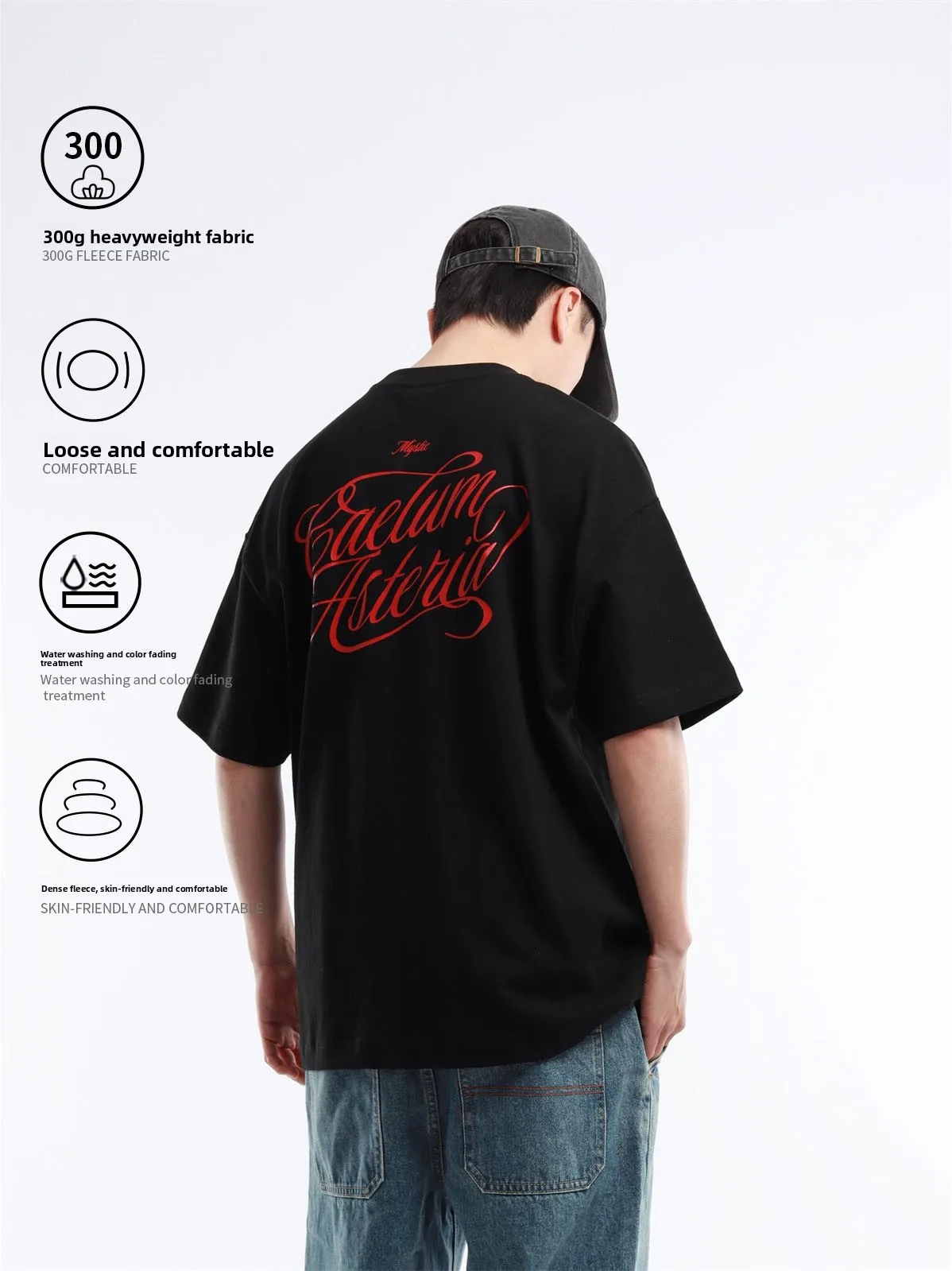 Reknat Heavyweight round Neck T-Shirt 300g Cotton Short Sleeve Printed Unisex Casual Fashion for Couples And Friends