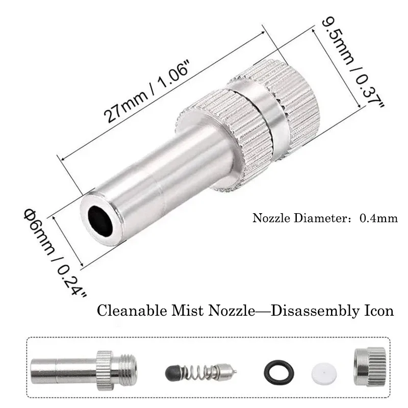 6mm Low Pressure Fine Atomization Nozzles 0.1~0.6mm Brass Misting Sprayers Irrigation Disinfection Cooling Fog Nozzles