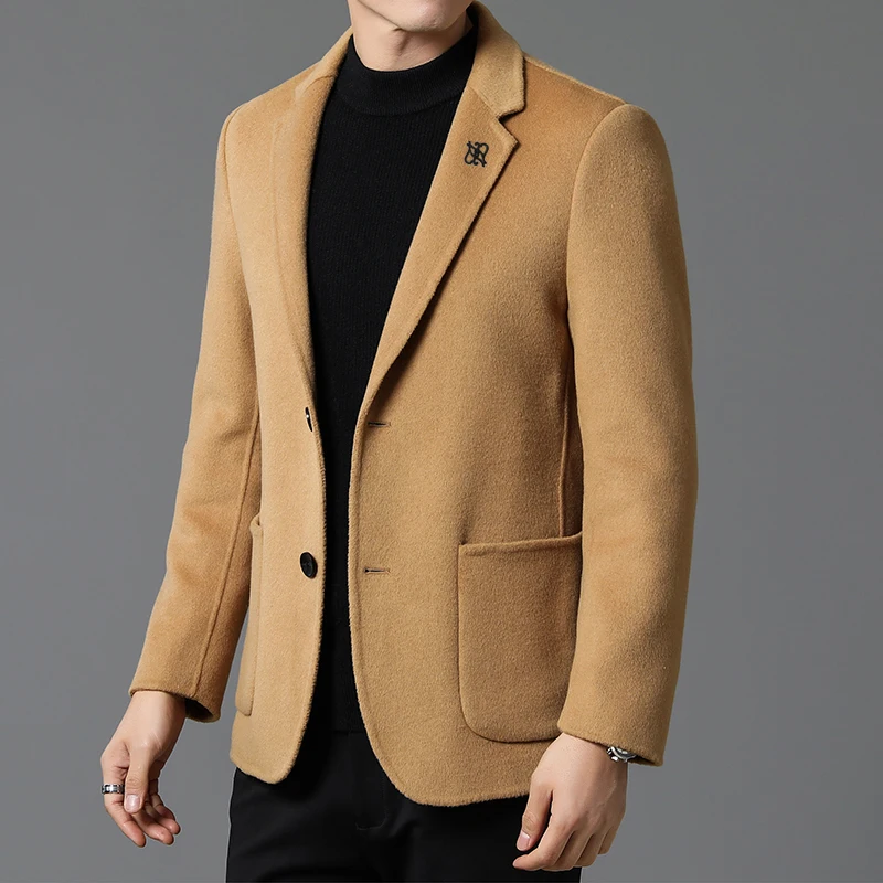 2023  Men\'s Business Double-sided Wool Tweed Youth Leisure Tweed Solid Color Small Suit Korean Version of The West Coat Blazer