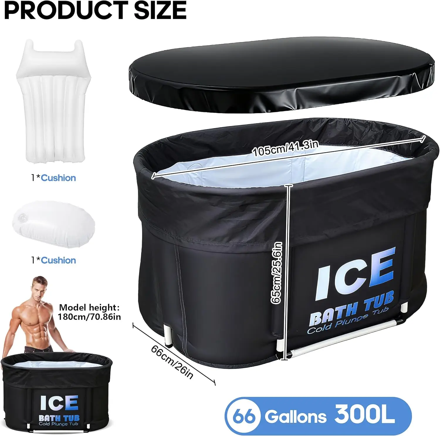 Portable Ice Bath Tub with Cover, Foldable Cold Plunge Tub for Outdoor Indoor, Large Bathtub for Athletes Ice Baths