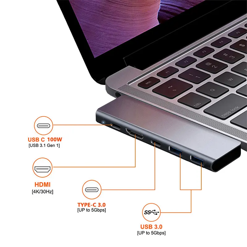 USB Typ C 3,0 Hub Splitter Mit HDMI 4K 30Hz PD Schnelle Lade High Speed Daten Transfer 2 ports USB 3,0 Für PC Laptop Macbook