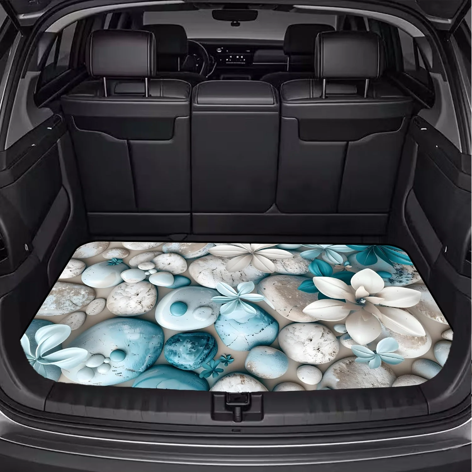1pc Blue And White Floral Stone Serene Scene Pattern - Car Trunk Mat, Keeps Your Vehicle Clean, Durable, Trunk Liner, Car Carpet