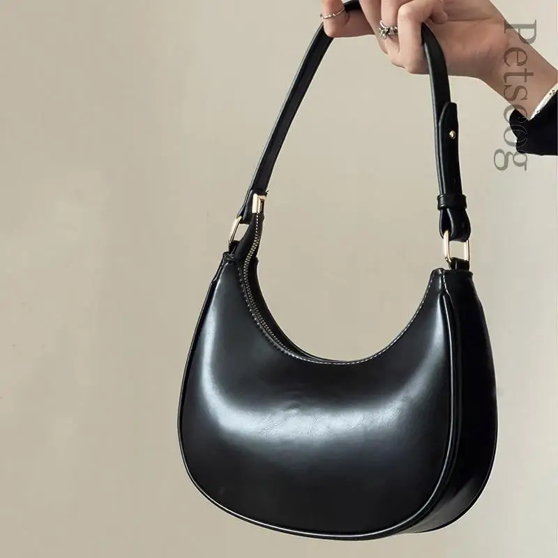 Luxury Fashion Handbags For Women Solid Color Zipper Half-moon Underarm Purse Female Summer 2024 Shoulder Bags Black White Brown