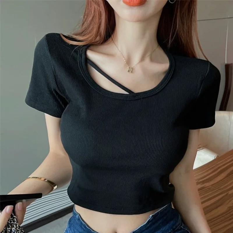 Crop Tops T-shirts Women Girlish Hollow Out Lovely Casual Tender All-match Korean Style Chic Summer Aesthetic Hotsweet Students