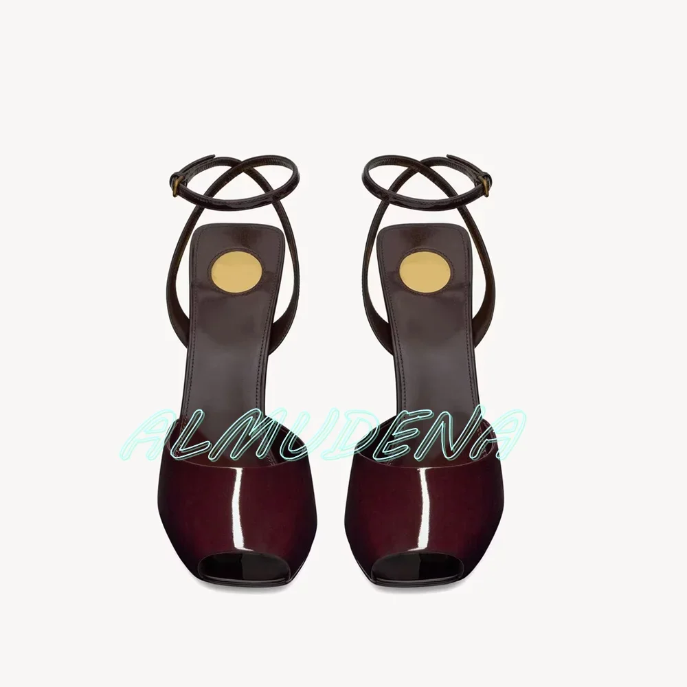 

Solid Leather Square Peep Toe Sandals Slingback Thin High Heels Ankle Strap Buckle Women Sexy Stilettos Summer 2025 New Shoes