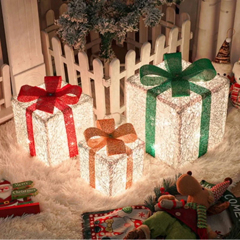 2024 Christmas New Product Light String Christmas Gift Box 3-Piece Set Holiday Gift Colorful Lights Room Props Decoration Lights