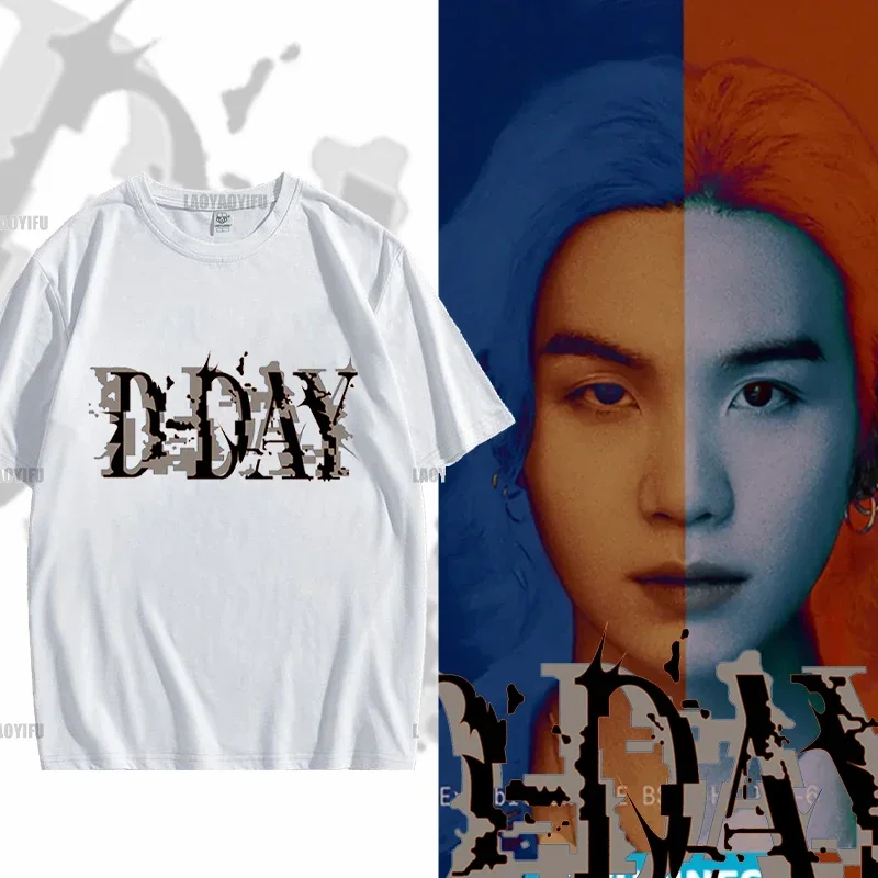 Kpop Suga Agust D D-DAY T-Shirt Kadın Pamuklu Giyim moda üst giyim Tees Erkekler Rahat Düz Renk kore Y2K streetwear