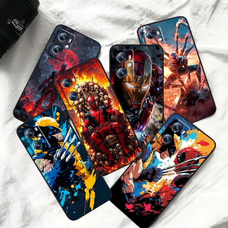 

Iron Man Deadpool Wolverine Phone Case For OPPO Reno 7 A96 A40 A58 5 6 Realme GT A74 A78 Neo2 A74 A78 Find X5 X3 X7 X8 Black