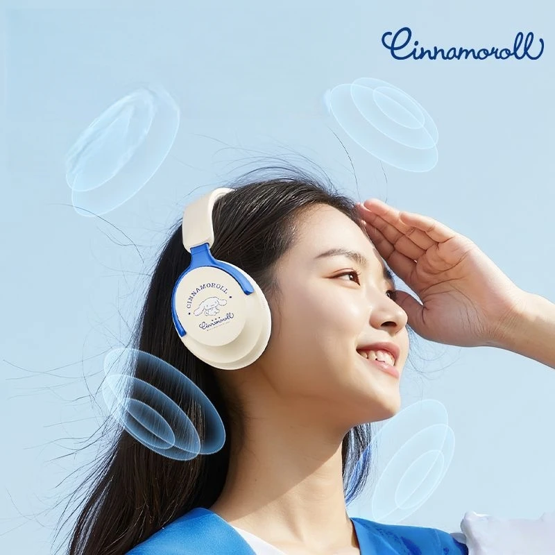 Auriculares Kawaii Hello Kitty Anime Cinnamoroll auriculares Bluetooth montados en la cabeza batería de larga duración cancelación de ruido cómoda