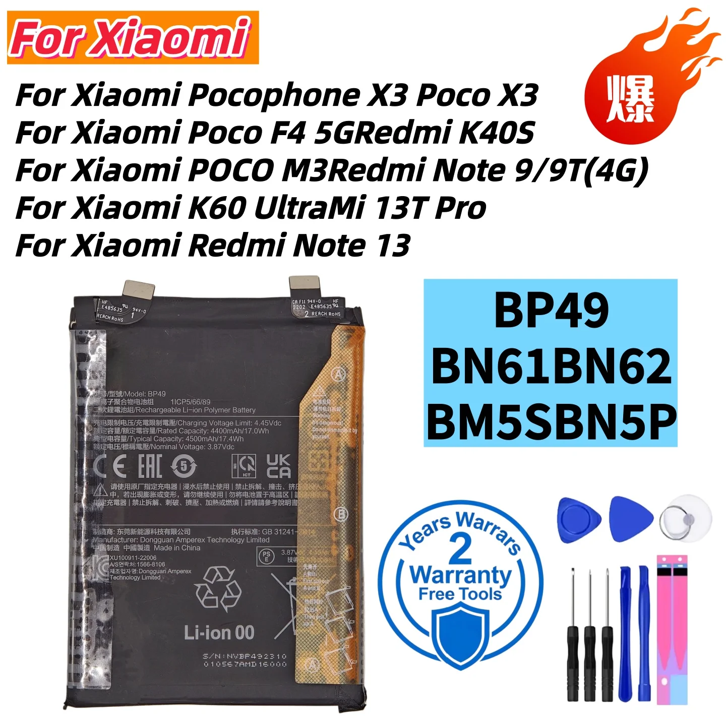 New High quality For Xiaomi K60 Ultra Pocophone X3  POCO X3 M3 F4 Mi 13T Pro Redmi Note9/9T 13 K40S Replacement Batteries+Tools