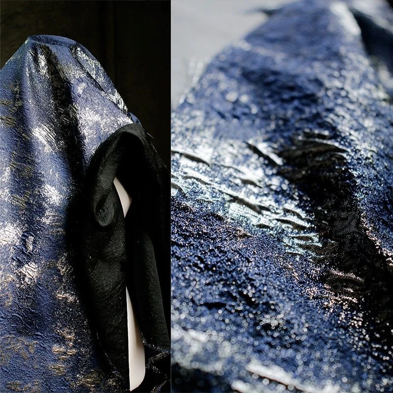 

Blue Silver Retro Three-dimensional Jacquard Fabric with Glossy Texture Relief Jacket Chinese Clothing Designer Fabric