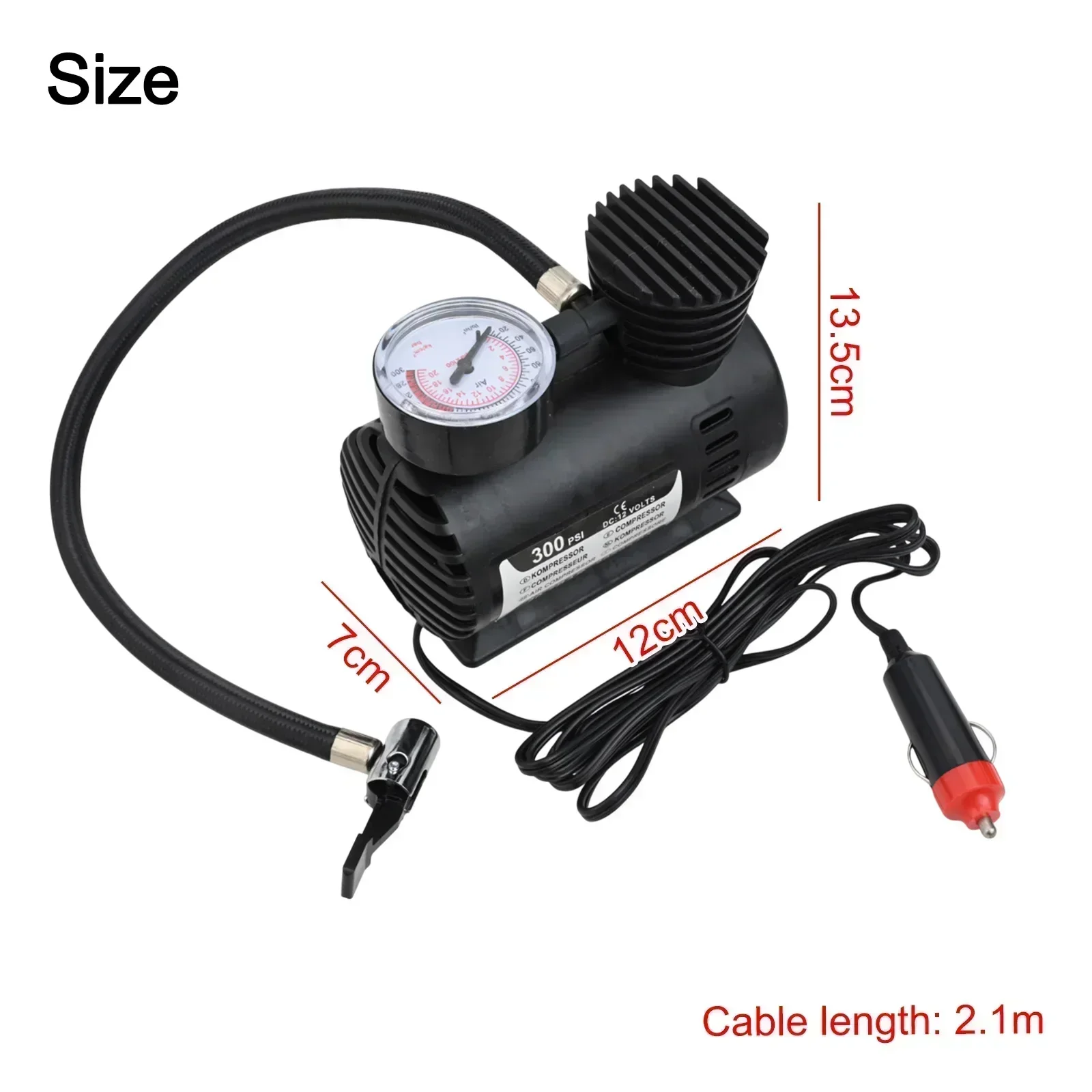 High Quality Practical Brand New Air Compressor Metal + Plastic 12*13.5*7CM 300 PSI Air Pump Compact Design DC 12V