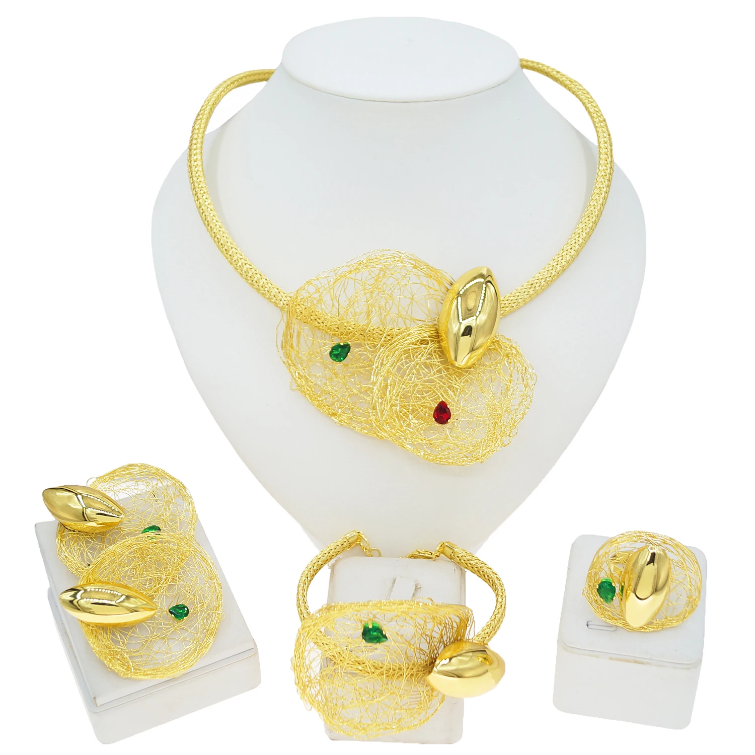 

African 24k Gold Plated Jewelry Set for Women Hoop Earrings and Pendant Set Italian Gold Color Weddings Bangle Ring Jewellery