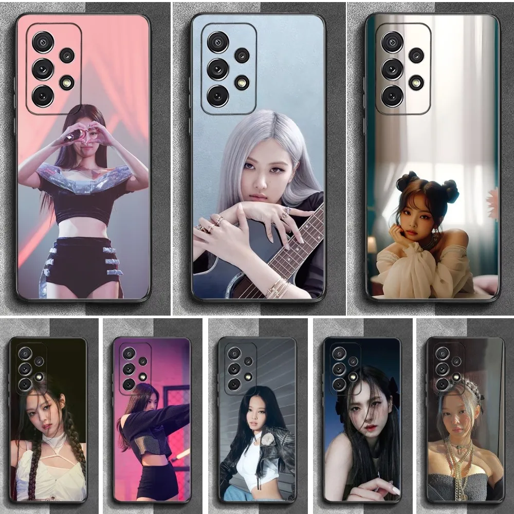 Kpop J-Jennie K-Kims-s Phone Case For Samsung S24,23,22,30,21,10,9,Ultra,Plus,Lite,FE,Soft Silicone Black Cover