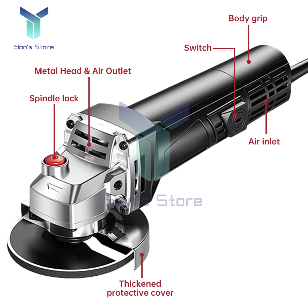 Electric Angle Grinder 12V Corded Grinding Machine 11000 rpm 100mm Diameter Electric Grinding Cutting Polishing Power Tool