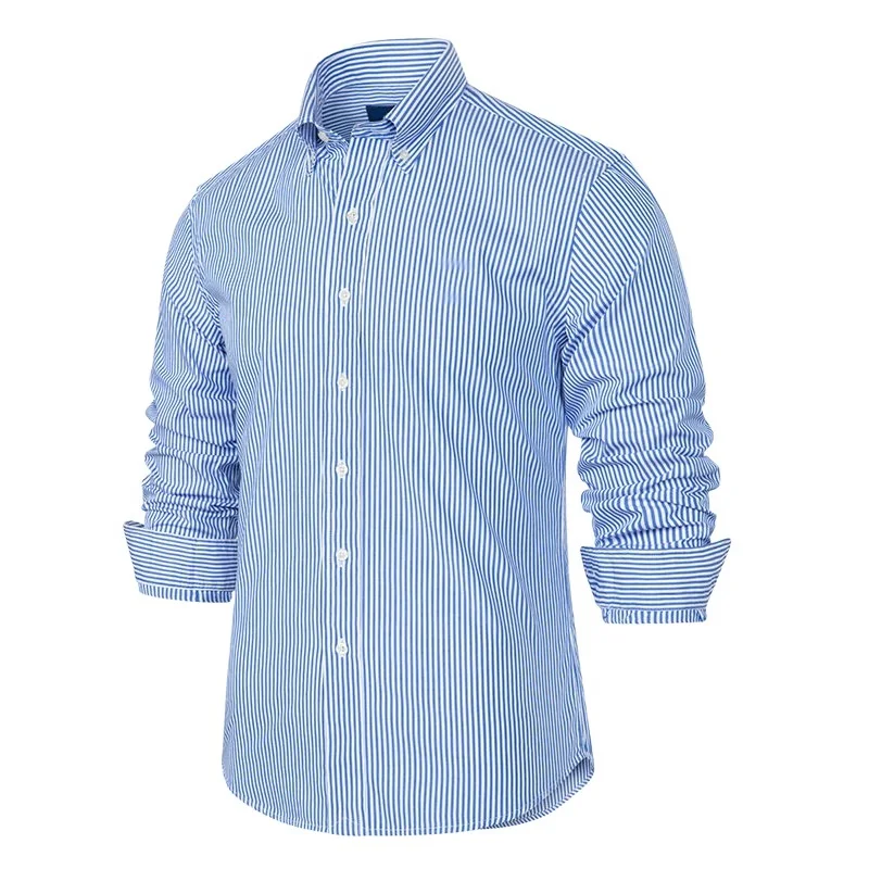 

Spring Autumn Lapel Shirt Men Slim Fit Printed Striped Long Sleeve Blouse Breathable Casual Business Cotton Long Sleeve Shirt