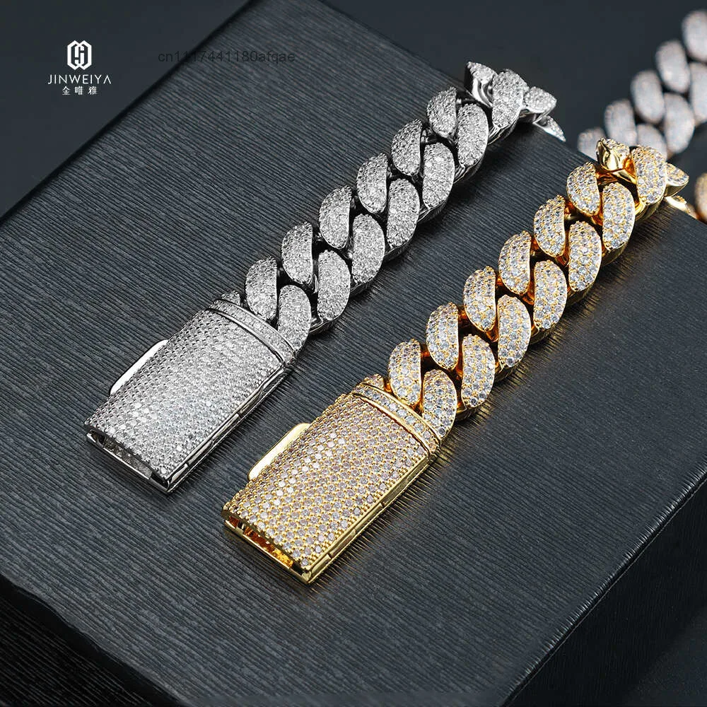 Custom Moissanite Chain Bracelets Bangles Iced Out 18k Gold Plated Cuban Link Bracelet Men.