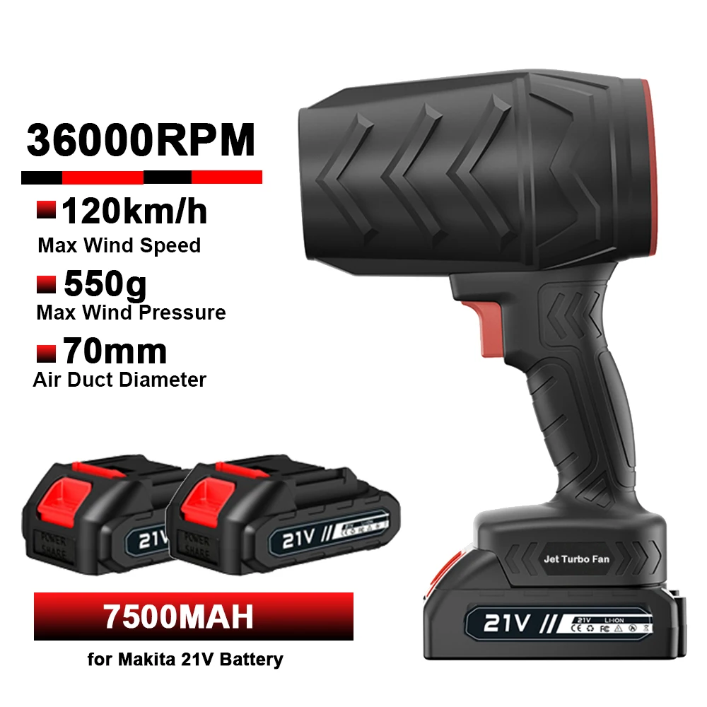 Souffleur électrique sans fil à turbo violent de 120 km/h, souffleur de feuilles et de poussière portatif, outil de soufflage d'air pour batterie Makita 21V