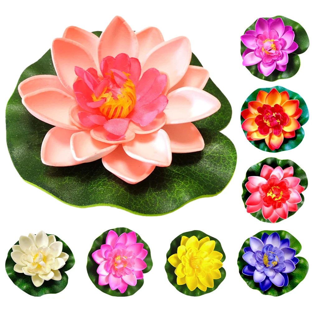 

8 Pcs Artificial Lotus Flowers White Red Pink Beige Yellow Purple Realistic Fake Pond Plants Pool Fountain Garden Aquarium