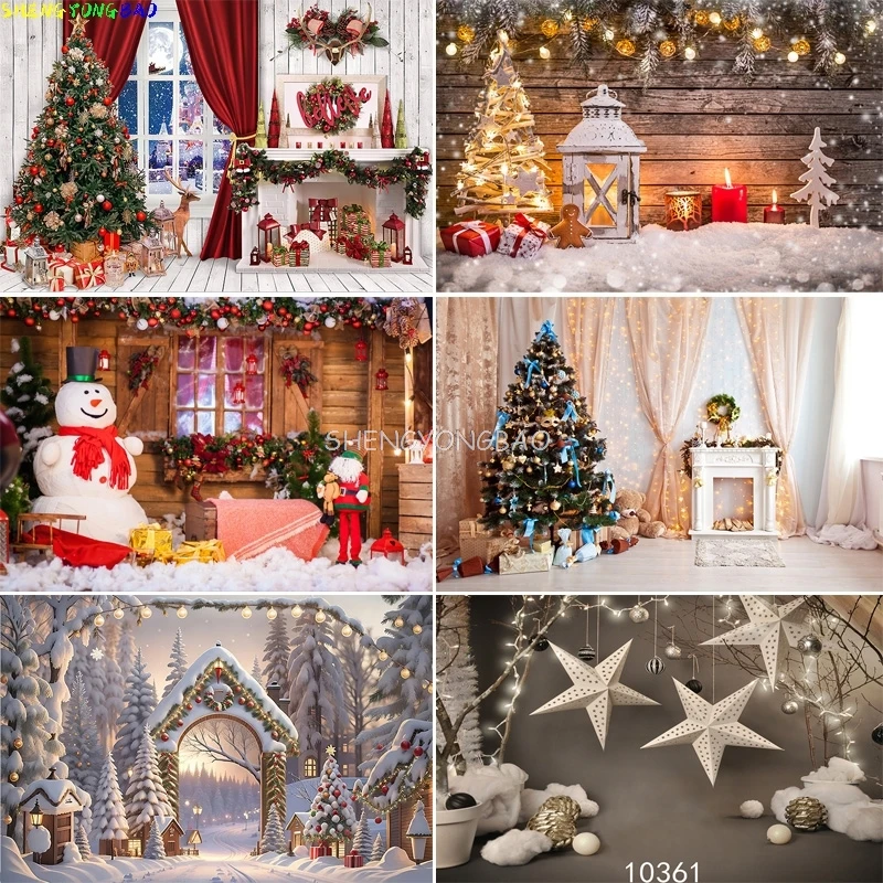 

Christmas Day Pine Tree Gift Photography Backdrop Props Xmas Eve Party Decor Living Room Window Family New Year Background VC-01