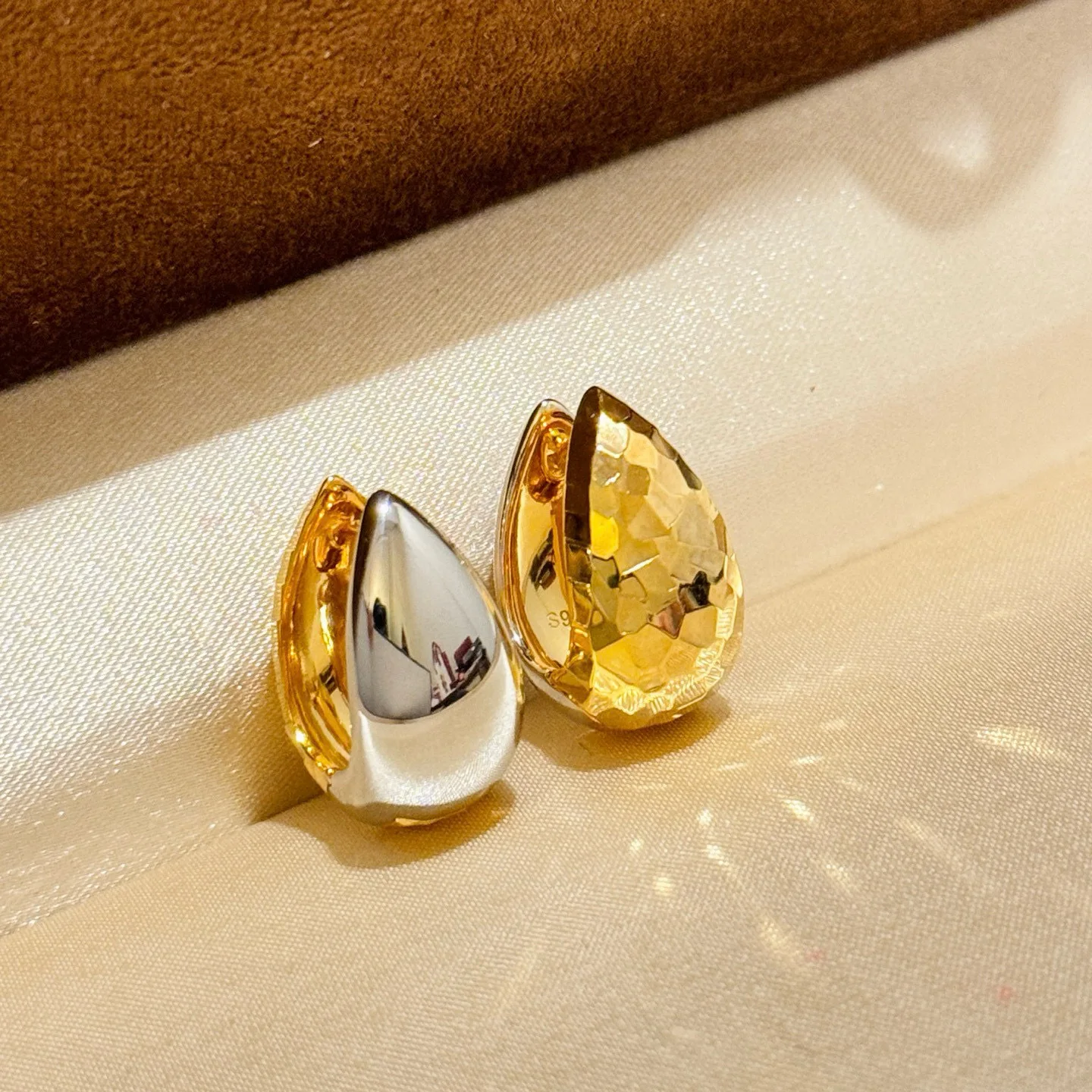 

100% 925 Sterling Silver Water Drop Shape Double Sided And Double Color Stud Earrings For Women Fine Jewelry