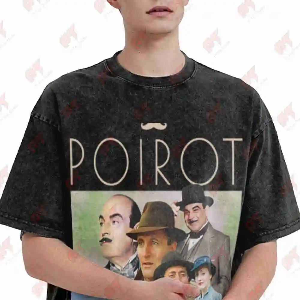 1990S Hercule Poirot Vintage Washed Tee Pure Cotton T-Shirt