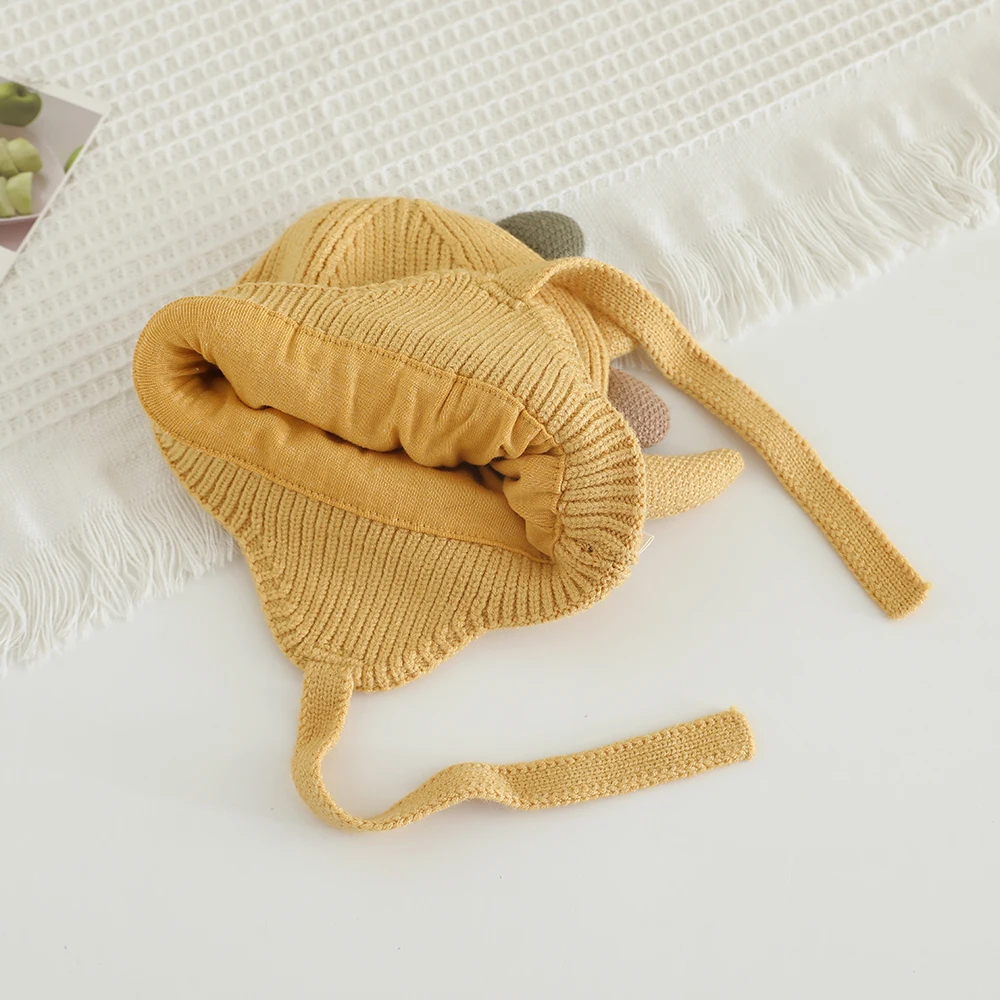 Nueva moda, gorro tejido con forma de dinosaurio de dibujos animados para bebé, gorro cálido para exteriores para otoño e invierno para niños y niñas, gorro con protección para los oídos para niños