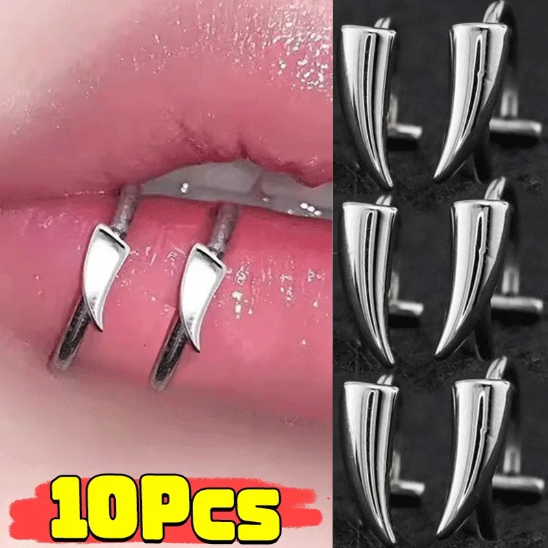 2-10pcs Stainless Steel Personalised Sharp Teeth Fake Piercing Lip Ring Punk Exaggerated Jewelry Women Men Gothic Body Jewelry