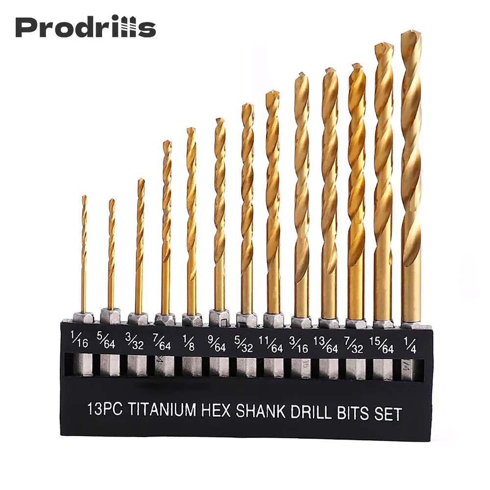 

Набор титановых спиральных сверл, 13 шт., шестигранный хвостовик, Высокоскоростная сталь для дерева, пластика, алюминиевого сплава, быстрая замена, 1/16-1/4 дюйма