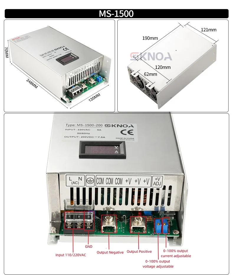 1500W Digital Display Power Supply 220V AC To DC 12V 15V 24V 36V 48V 60V 72V 85V 110V 150V 200V Voltage Current Adjustable SMPS