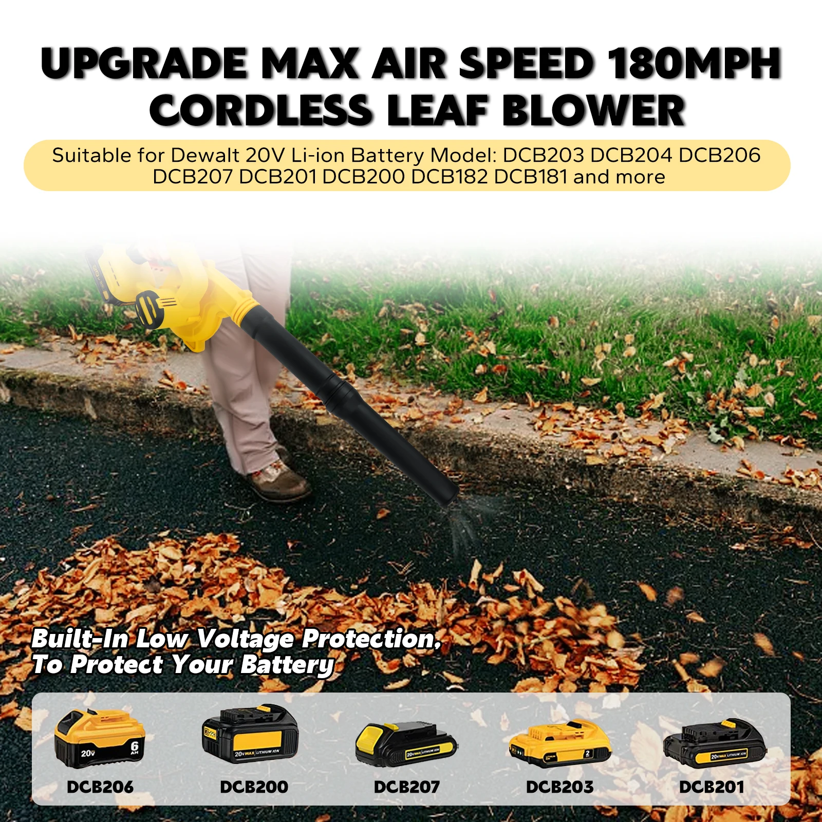 Brushless Leaf Blower for Dewalt 20V Battery Cordless Electric Air Blower Vacuum Cleaner 6 Speed Up to 180MPH (No Battery)