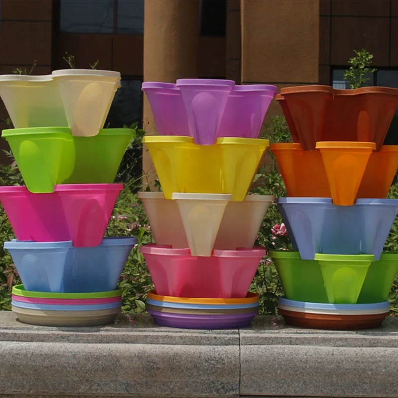 

Plastic Stackable Vertical Flower Plant Pot 3 Petals 34*15cm