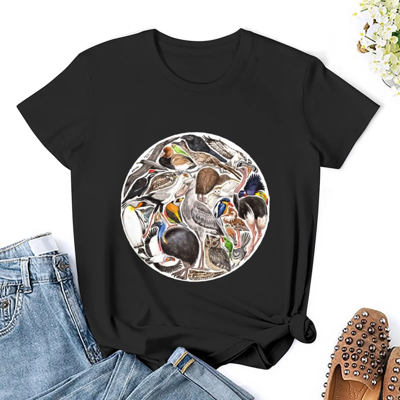 Btfah-Een Wereld Van Vogels T-Shirt Schattige Tops Schattige Kleding Esthetische Kleding Hippie Kleding Mode Vrouw Blouse 2024