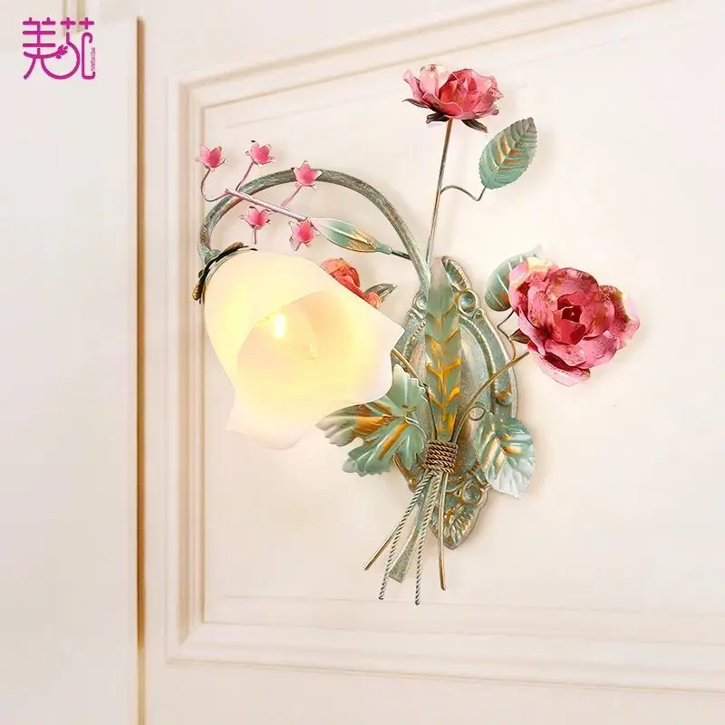 

garden flower wall lamp balcony bedroom rose iron wall lamp free shipping
