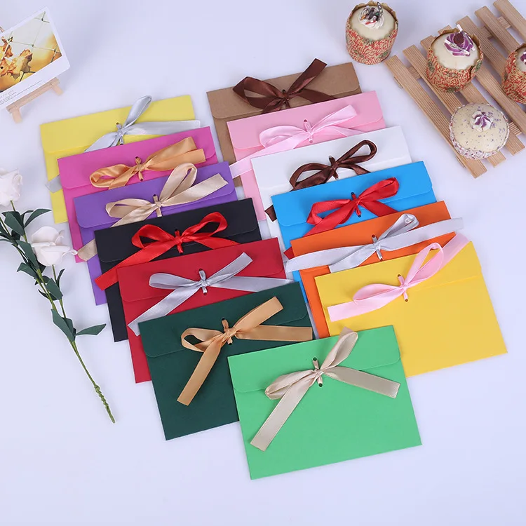 

100pcs Kraft Paper Envelope Bag Ribbon Bow Packing Paper Bag Invitation Postcard Silk Scarf ackaging