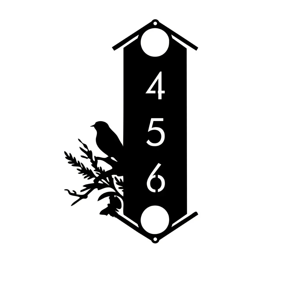 ป้ายที่อยู่โลหะสไตล์นกที่กําหนดเองอย่างมีสไตล์พร้อมป้ายหมายเลขแนวตั้งส่วนบุคคลติดผนังย้อนยุคเหมาะสําหรับบ้าน