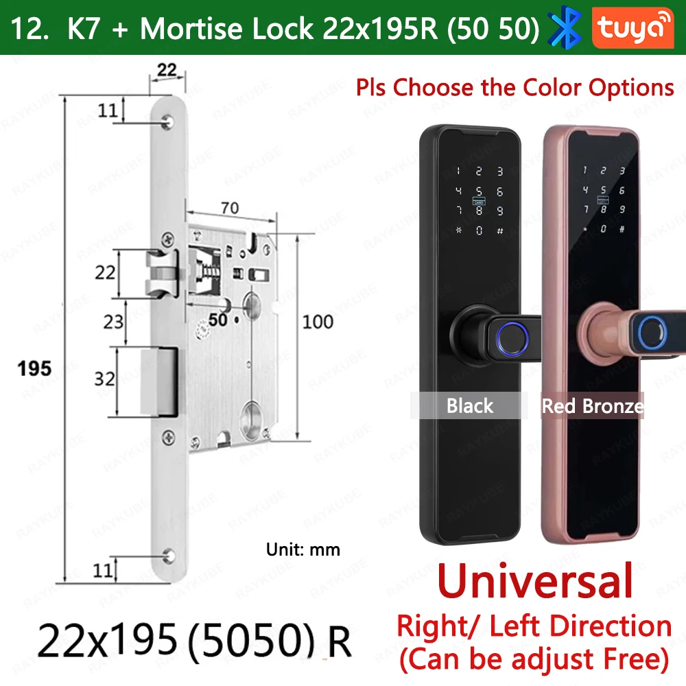 RAYKUBE Biometrisch vingerafdrukdeurslot K7 Pro+ Smart Lock Tuya-app Ontgrendeling op afstand Keyless Lock Elektronisch deurslot
