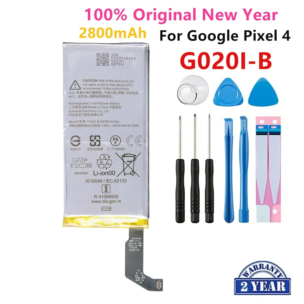 

100% Orginal G020I-B 2800mAh Replacement Battery For Google Pixel 4 Pixel4 Genuine Latest Production Phone Batteries+Tools Kits